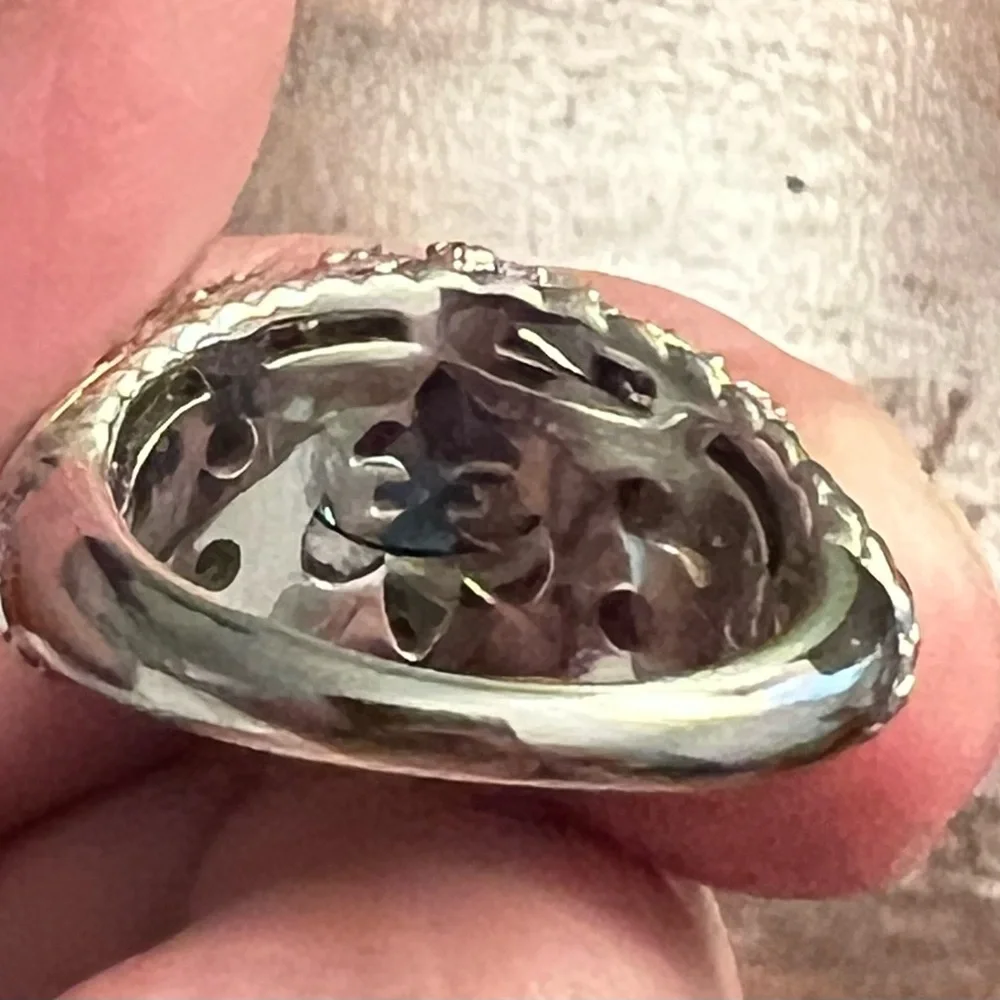 Judith Ripka London Blue Topaz Sterling Silver 925 Rope & Leaf Ring EC 8 #329 - Picture 10 of 12